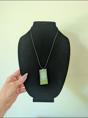 Green Glass Rectangle Pendant Necklace